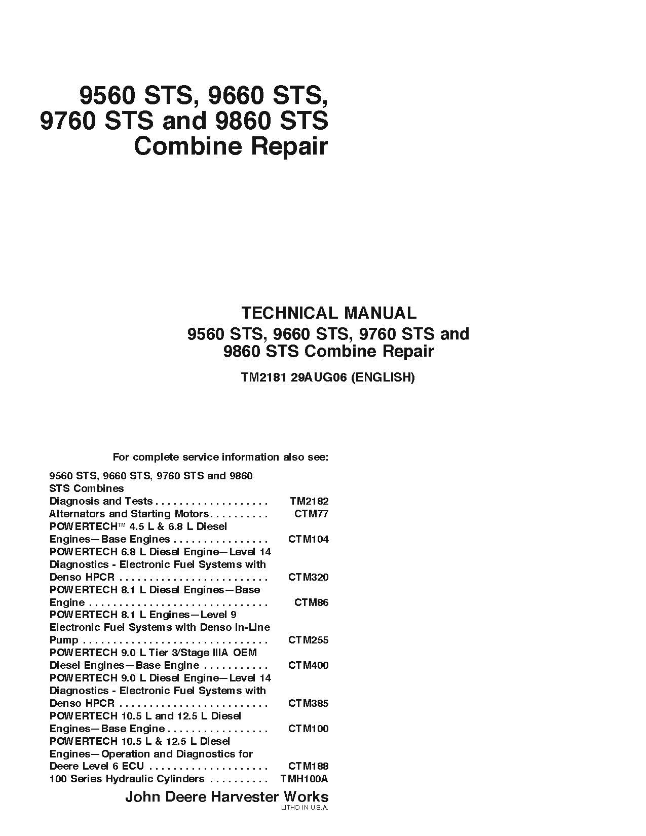 John Deere 9560 STS 9660 STS 9760 STS 9860 STS Combinan Manual De