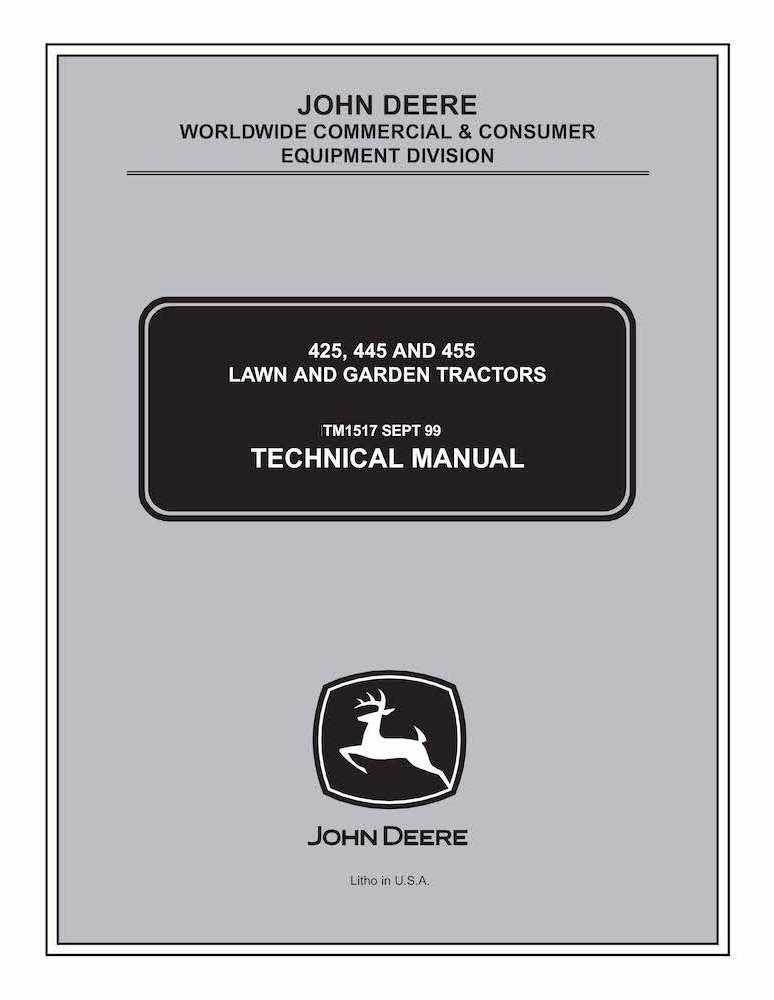 John Deere 425 445 455 Lawn Tractor Pdf Technical Manual