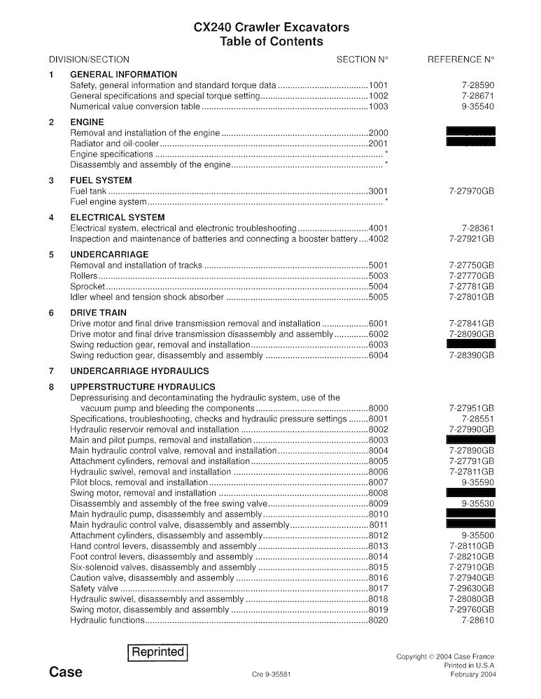 Manual De Servicio Pdf De La Excavadora Case CX240