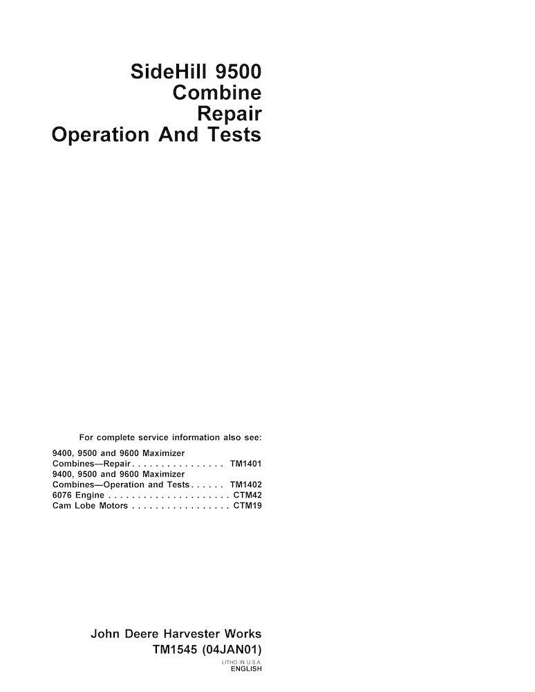 John Deere SideHill 9500 Combine Pdf Repair Operation And Tests Manual