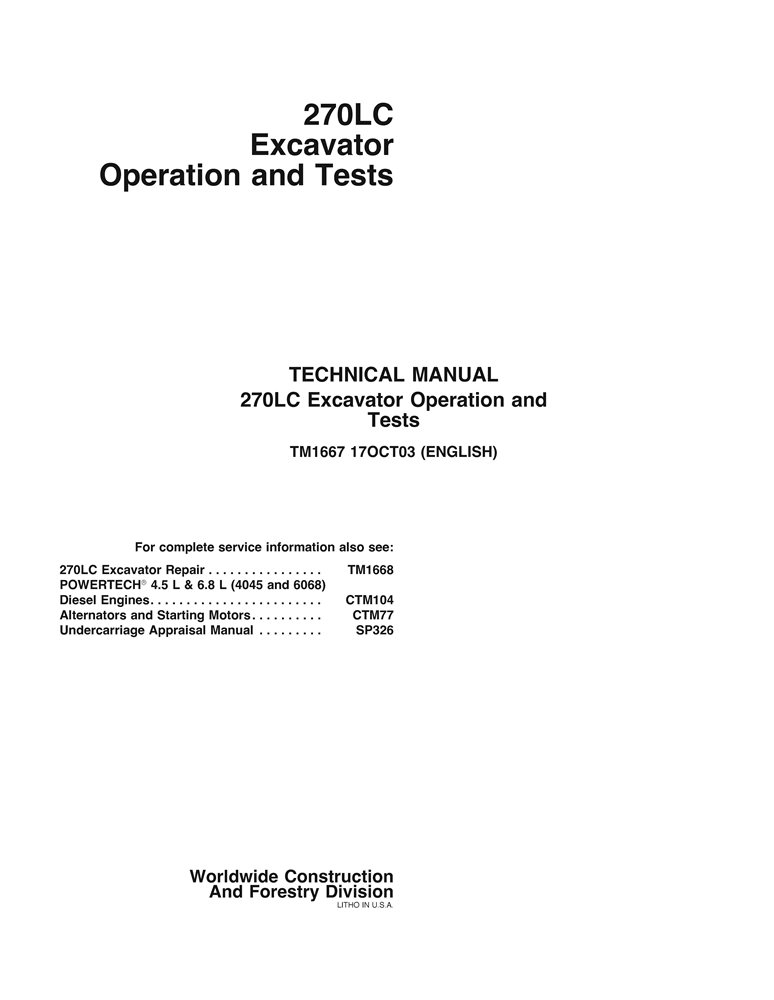 John Deere 270LC Excavator Pdf Operation And Test Technical Manual