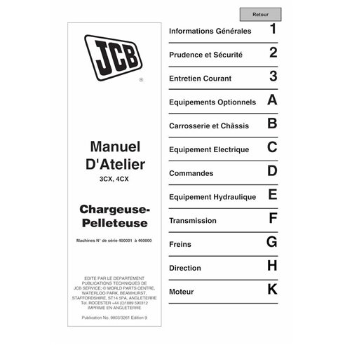 JCB 3CX, 4CX, 214e, 214, 215, 217 S.N. 0400000-0459999  backhoe loader pdf service manual FR