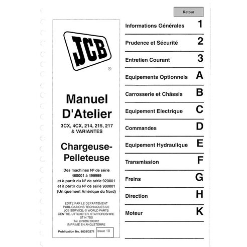 JCB 3CX, 4CX, 214e, 214, 215, 217 S.N. 0460001-0927500   backhoe loader pdf service manual FR