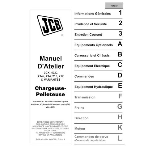 JCB 3CX, 4CX, 214e, 214, 215, 217 S.N. 0930000-0959999  backhoe loader pdf service manual FR