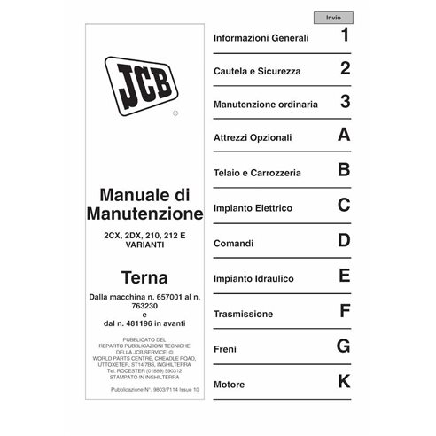 JCB 2CX, 3DX, 210, 212 S.N. 0480660-0929999 backhoe loader pdf service manual IT