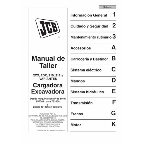 JCB 2CX, 3DX, 210, 212 S.N. 0480660-0929999 backhoe loader pdf service manual ES