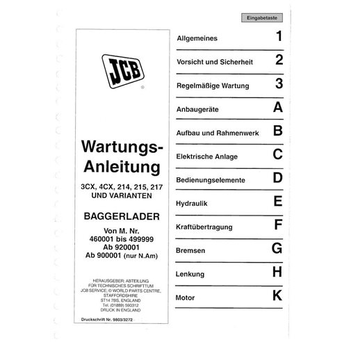 JCB 3CX, 4CX, 214e, 214, 215, 217 S.N. 0460001-0927500   backhoe loader pdf service manual DE