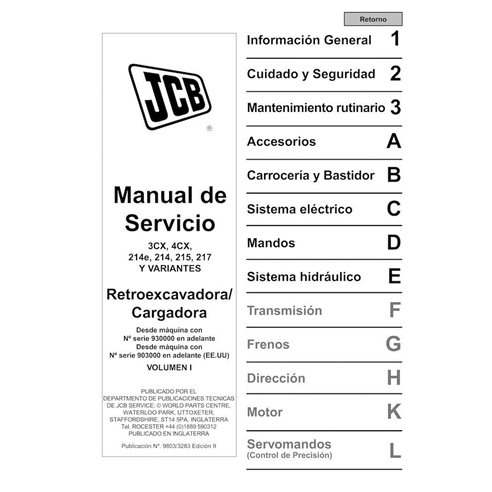 JCB 3CX, 4CX, 214e, 214, 215, 217 S.N. 0930000-0959999  backhoe loader pdf service manual ES