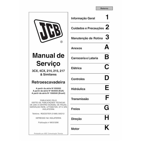 JCB 3CX, 4CX, 214e, 214, 215, 217 S.N. 0930000-0959999  backhoe loader pdf service manual PT