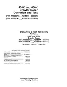 TM13356X19 Manuel technique d'utilisation et de test du bulldozer à chenilles John Deere 550K, 650K PIN : 275977-303837 au fo...