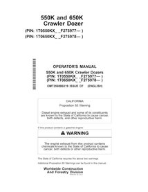 JD-OMT356886X19 John Deere 550K, 650K PIN: 275977-303837 crawler dozer operator's manual (OMT356886X19)