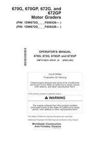 John Deere 670G, 670GP, 672G, 672GP PIN F656526- grader pdf operator's manual 