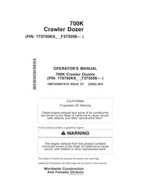 JD-OMT355957X19 John Deere 700K PIN PIN: 1T0700KX__F275598- crawler dozer operator's manual (OMT355957X19)
