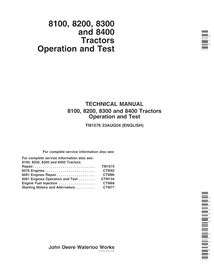 TM1576 Manuel technique d'utilisation et de test des tracteurs John Deere 8100, 8200, 8300, 8400 (TM1576)