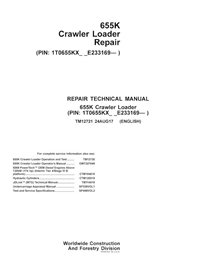 TM12721 Manual técnico de reparo do carregador de esteira John Deere 655K em PDF