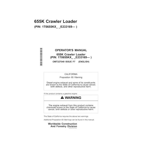 John Deere 655K crawler loader pdf operator's manual 