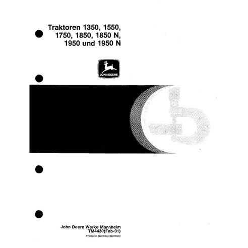 John Deere 1350, 1550, 1750, 850, 1850N, 1950 and 1950N tractor pdf technical manual - all inclusive DE