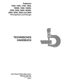 TM4433-DE Manual técnico de operação e teste dos tratores John Deere 1350, 1550, 1750, 850, 1850N, 1950 e 1950N DE (TM4433)