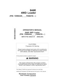 John Deere 644K PIN: F658218- wheel loader pdf operator's manual 