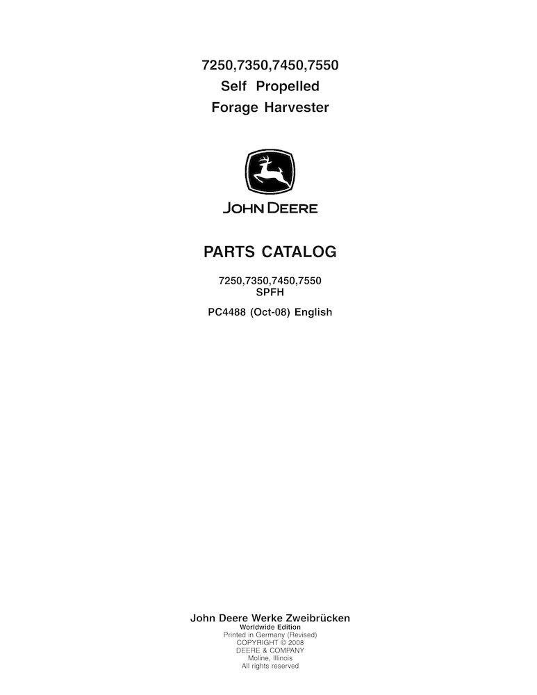 Spfh John Deere 7250, 7350, 7450, 7550 SPFH forage harvester parts catalog ...