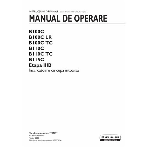 New Holland B100C, B110C, B115C STage IIIB backhoe loader pdf operator's manual RO