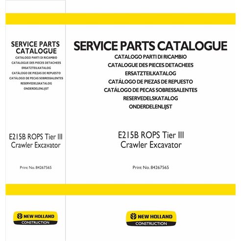 New Holland E215B Tier III crawler excavator pdf parts catalog