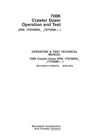TM13358X19-03-18 John Deere 700K PIN: 1T0700KX__F275598- crawler dozer operation and test technical manual (TM13358X19)