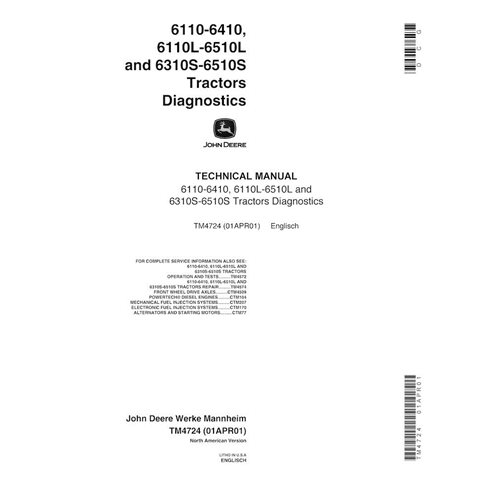 John Deere 6110, 6210, 6310, 6410, 6110L, 6310S, 6410S, 6510S, 6210L, 6310L, 6410L, 6510L tractor pdf diagnostic technical manua