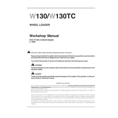 Manual de taller de la cargadora de ruedas New Holland W130 / W130TC - New Holland Construcción manuales - NH-6041349200