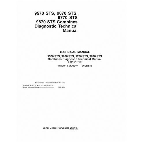 John Deere 9570 STS, 9670 STS, 9770 STS, 9870 STS combine pdf diagnostic technical manual 