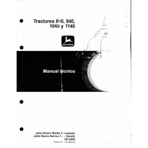 TM4355-ES Manual técnico del tractor John Deere 840, 940, 1040, 1140 ES (TM4355)