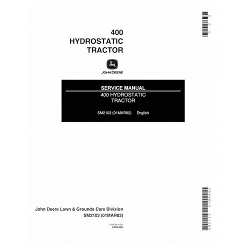 JD-SM2103 Manuel d'entretien du tracteur à gazon John Deere 50 400 au format PDF
