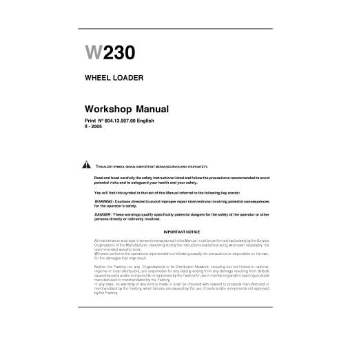 New Holland W230 wheel loader workshop manual - New Holland Construction manuals