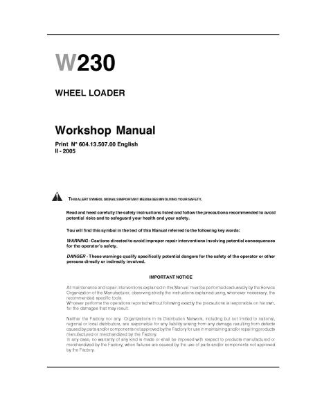 New Holland W230 wheel loader workshop manual - New Holland Construction manuals - NH-6041350700