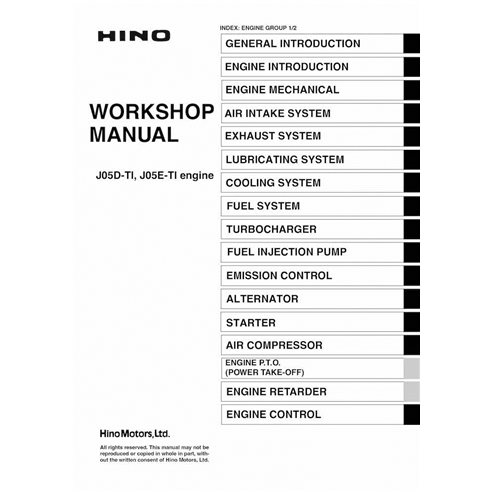 HINO J05D-TI, J05E-TI engine pdf workshop manual 