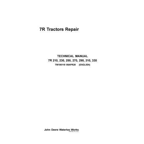 John Deere 7R 210, 230, 250, 270, 290, 310, 330 tractors pdf repair technical manual 