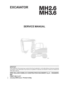 Manual de serviço da escavadeira New Holland MH2.6 / MH3.6 - Construção New Holland manuais - NH-60413477