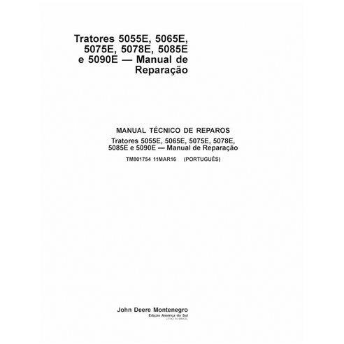TM801754-PT Manual técnico de reparo em PDF para tratores John Deere 5055E, 5065E, 5075E, 5078E, 5085E e 5090E
