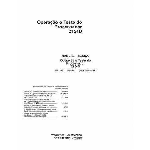 TM12083-PT John Deere 2154D log loader pdf operation and test technical manual PT