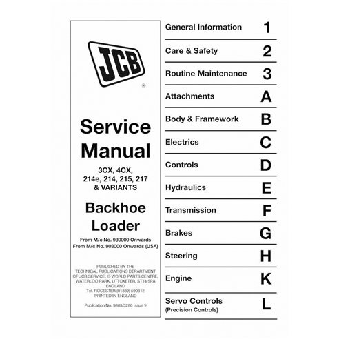 JCB-9803-3280-9 Manuel d'entretien de la chargeuse-pelleteuse JCB 3CX, 4CX, 214, 214e, 215, 217