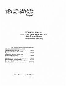 TM2187 Manual técnico de reparación de tractores John Deere 5225, 5325, 5425, 5525, 5625 y 5603 en pdf
