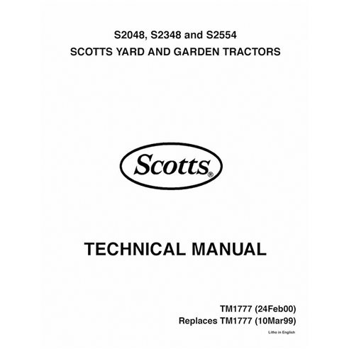 TM1777 Manuel technique du tracteur de pelouse John Deere Scotts GT2554, S2048, S2554, S2348 (TM1777)