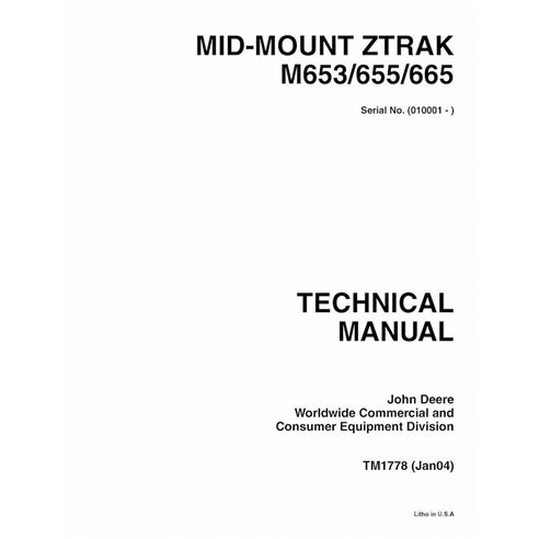 TM1778 Manual técnico de las segadoras John Deere M653, M655 y M665 con sistema Z-TRAK de montaje central (TM1778)