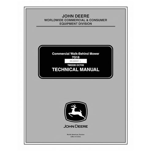 TM2220 Manual técnico en formato PDF de la cortadora de césped manual comercial John Deere 7G18
