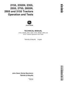 TM4436 Manuel technique d'utilisation et de test des tracteurs John Deere 2155, 2355, 232155, 2355N, 2555, 2755, 2855N, 2955,...