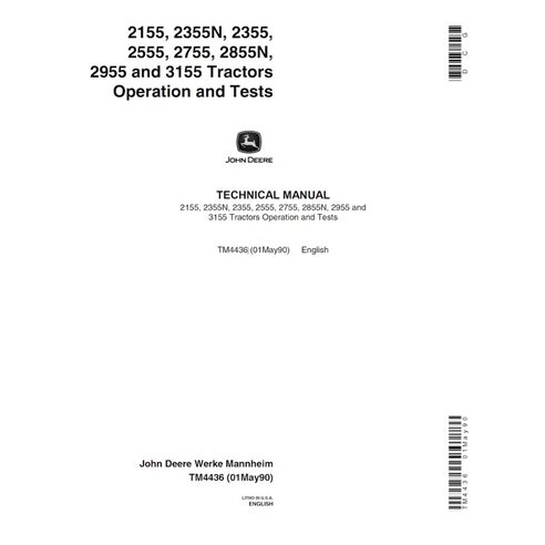 TM4436 John Deere 2155, 2355, 232155, 2355N, 2555, 2755, 2855N, 2955, 3155 tractor operation and test technical manual RU (TM...