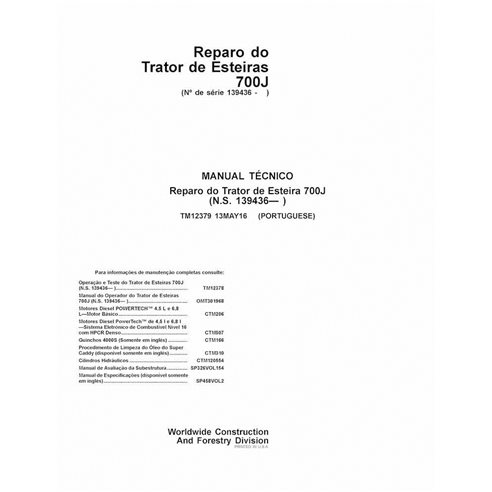 John Deere 700J, PR714 dozer pdf repair technical manual PT