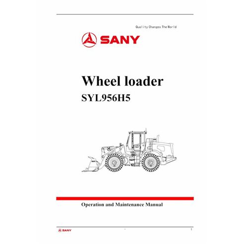 Cargador de ruedas Sany SYL956H5 manual de operación y mantenimiento en pdf