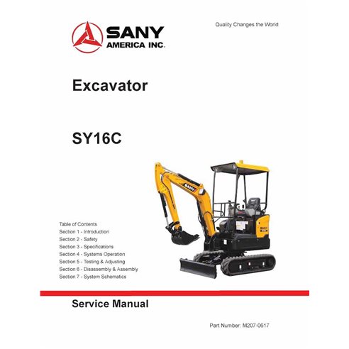 Sany SY16C compact excavator pdf service manual 