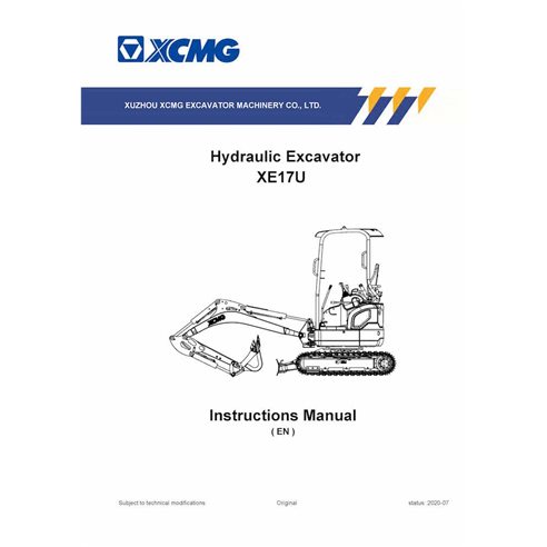 XCMG-XE17U-07-2020-OM Manuel d'utilisation et d'entretien de la mini-pelle XCMG XE17U au format PDF